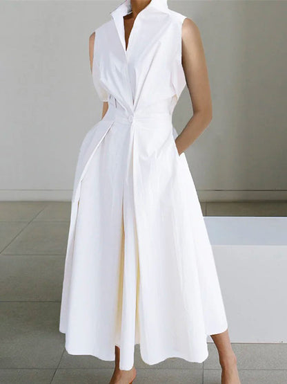 Eleanor™ – Robe Femme en Coton Élégante avec Col de Chemise Sophistiqué