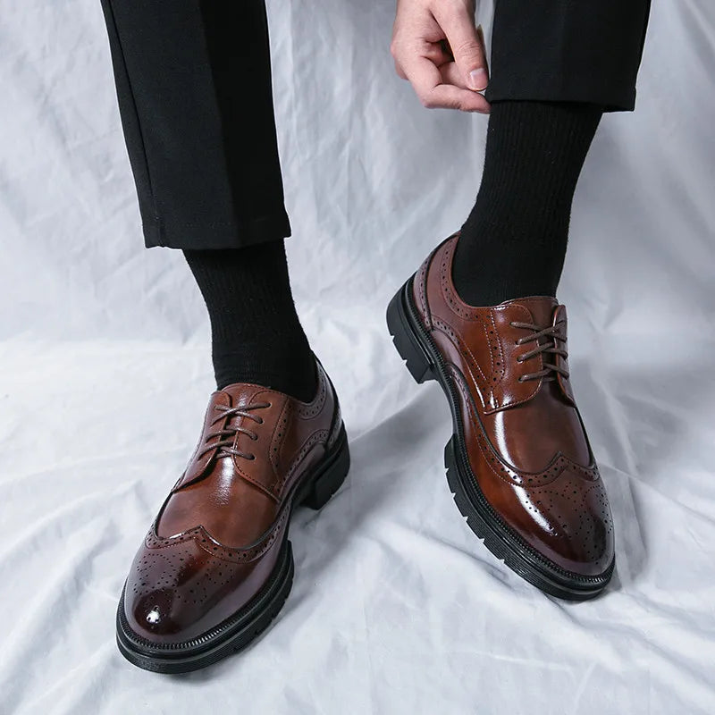 Chaussures De Mariage Élégantes Pour Homme En Cuir Noir - luxestyle