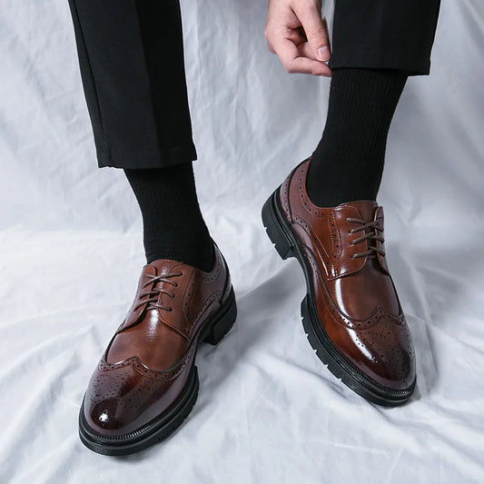 Chaussures De Mariage Élégantes Pour Homme En Cuir Noir - luxestyle