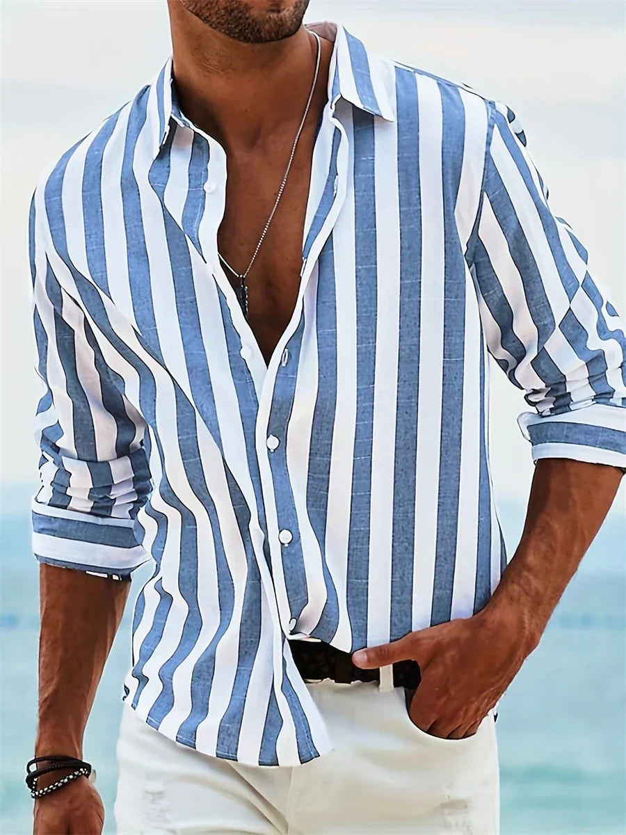 Chemise Homme Été Légère en Lin Bleu Ciel - LuxeStyle