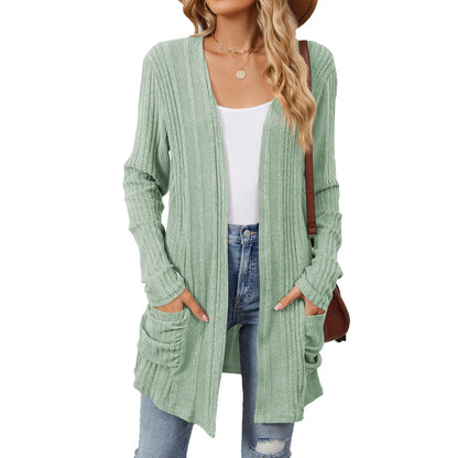 Cardigan Féminin Longue Ligne avec Poches et Coupe Détendue