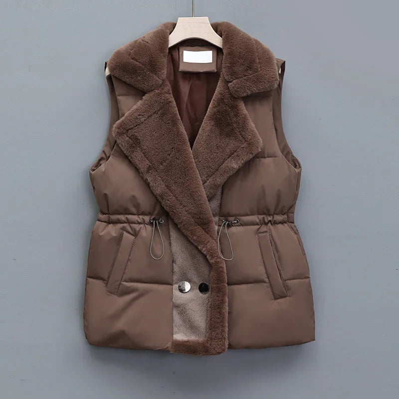 Gilet Douillet Col Fourrure Artificielle pour Femme Hiver - LuxeStyle