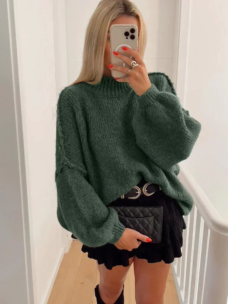 Pull Femme Hivernal Laine Miel avec Sac à Main Coordiné