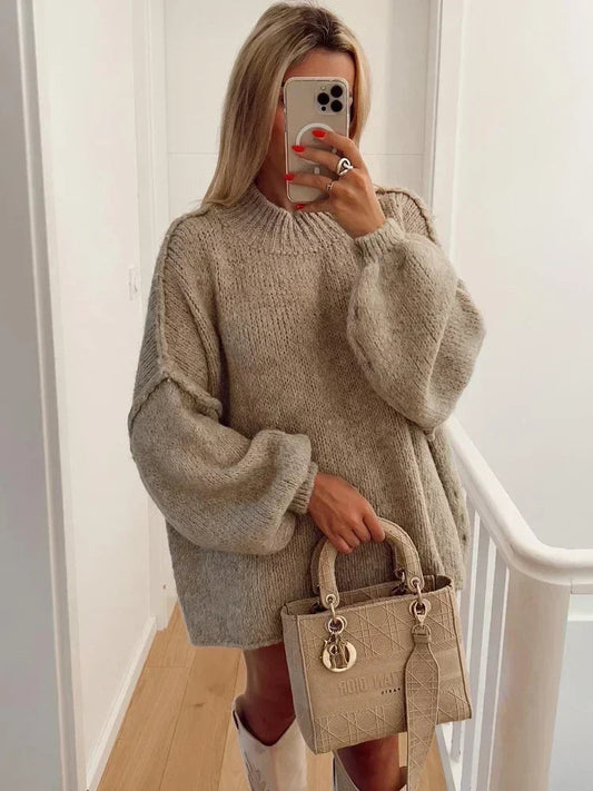 Pull Femme Hivernal Laine Miel avec Sac à Main Coordiné - LuxeStyle