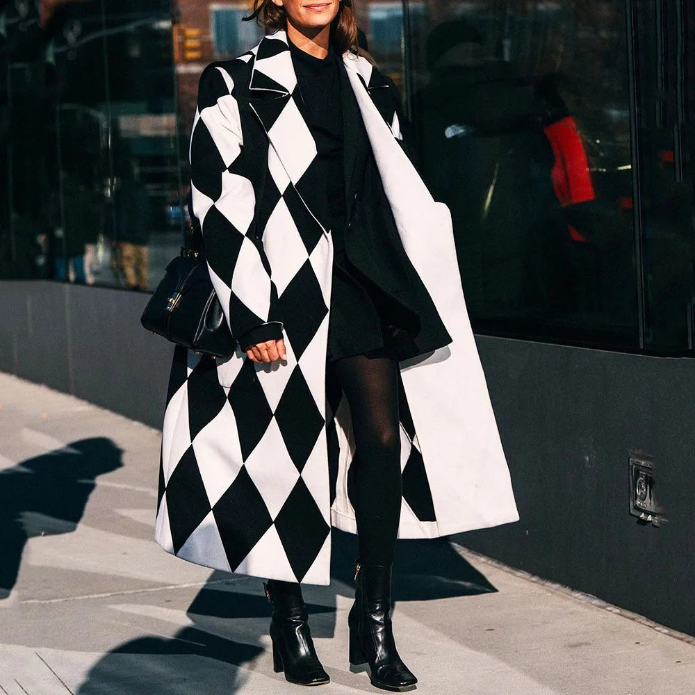Manteau femme à carreaux colorés hiver