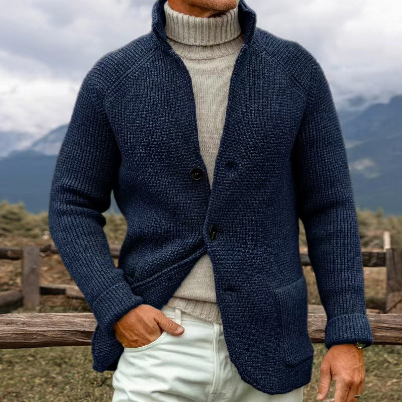 Gilet maille brun homme col relevé