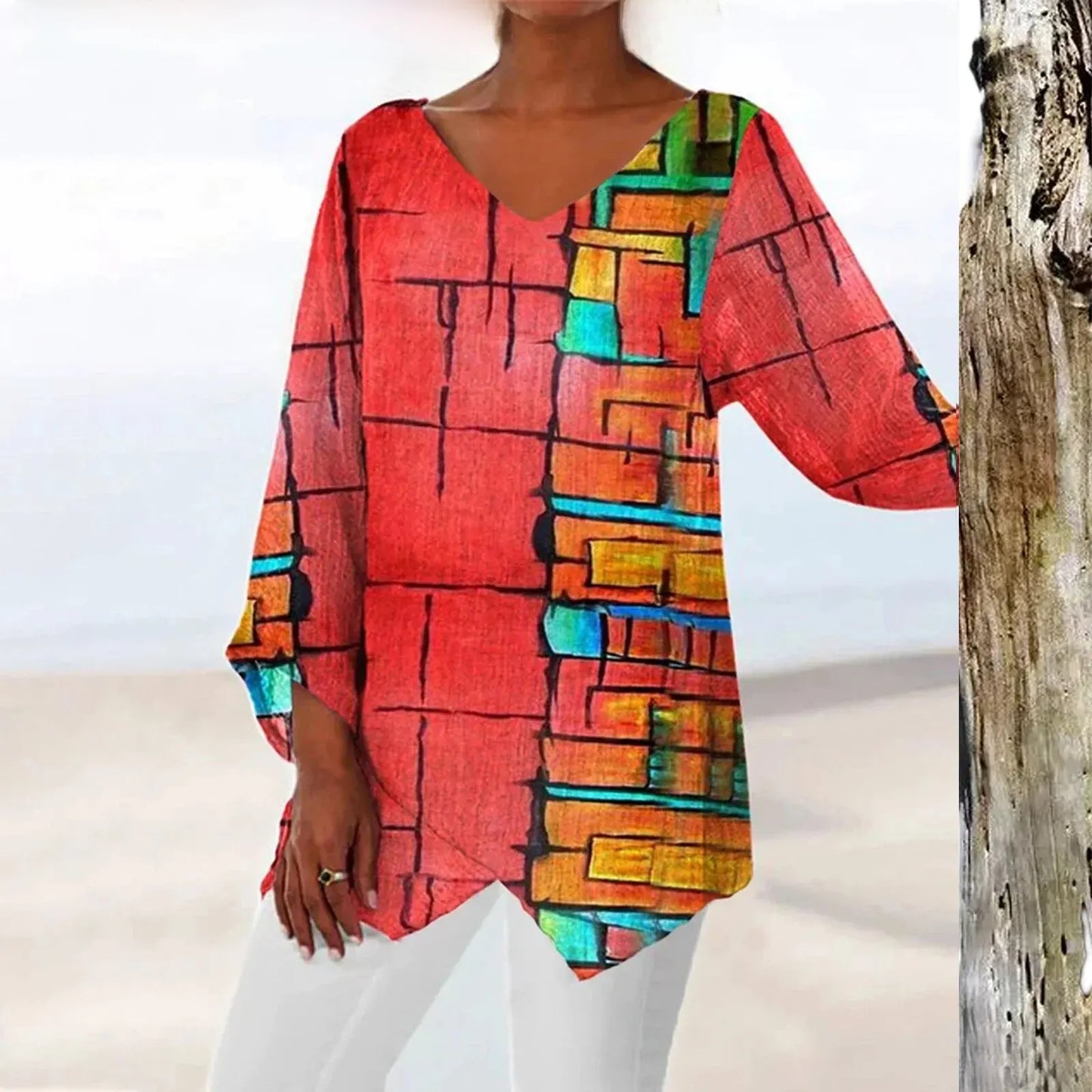 Blouse Féminine Séquins Manches Longues Col en V
