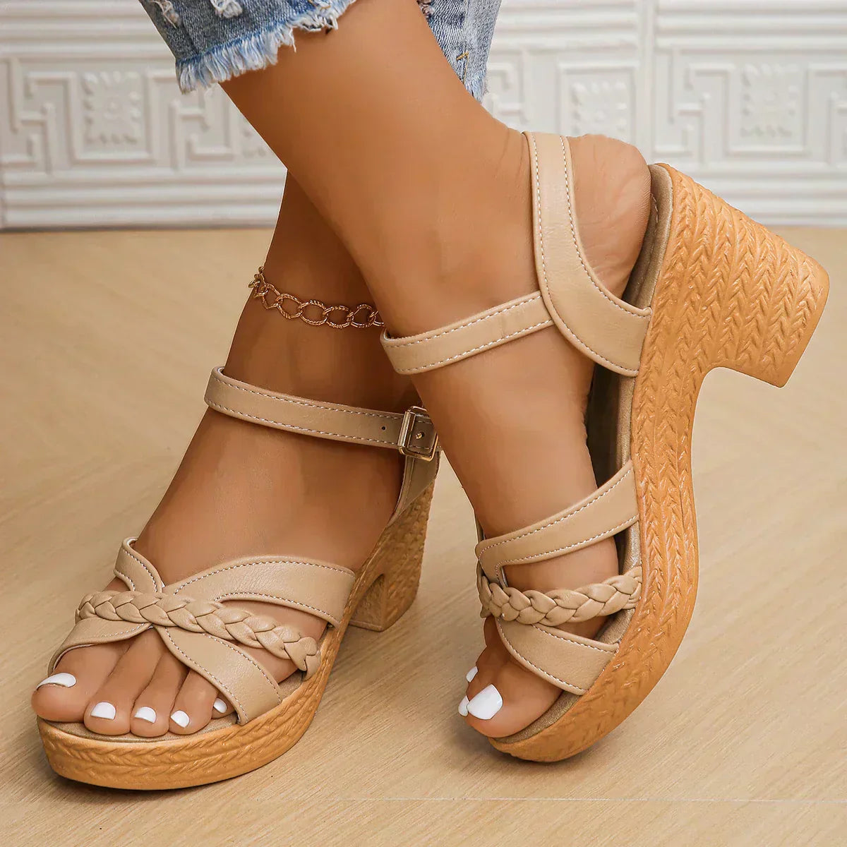 Sandales Femmes Talons Hauts à Boucle Ornementale