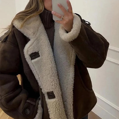 Manteau Femme Élégant à Col Revers avec Fermeture Éclair pour Automne et Hiver