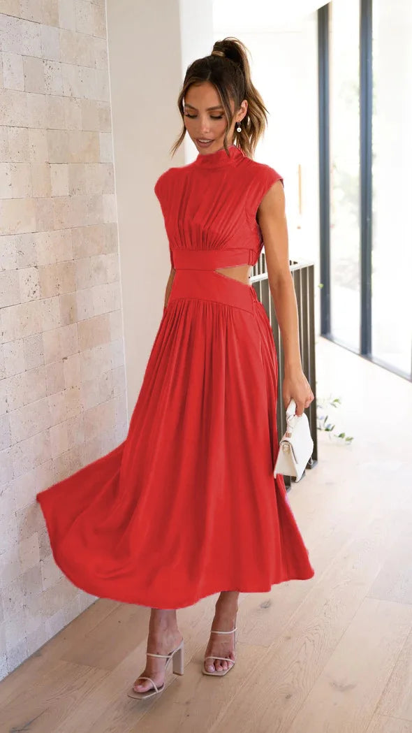 Robe longue femme décontractée plissée
