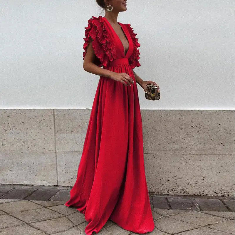 Vivienne™ – Robe Femme Longue Élégante avec Manches Ruchées Chic