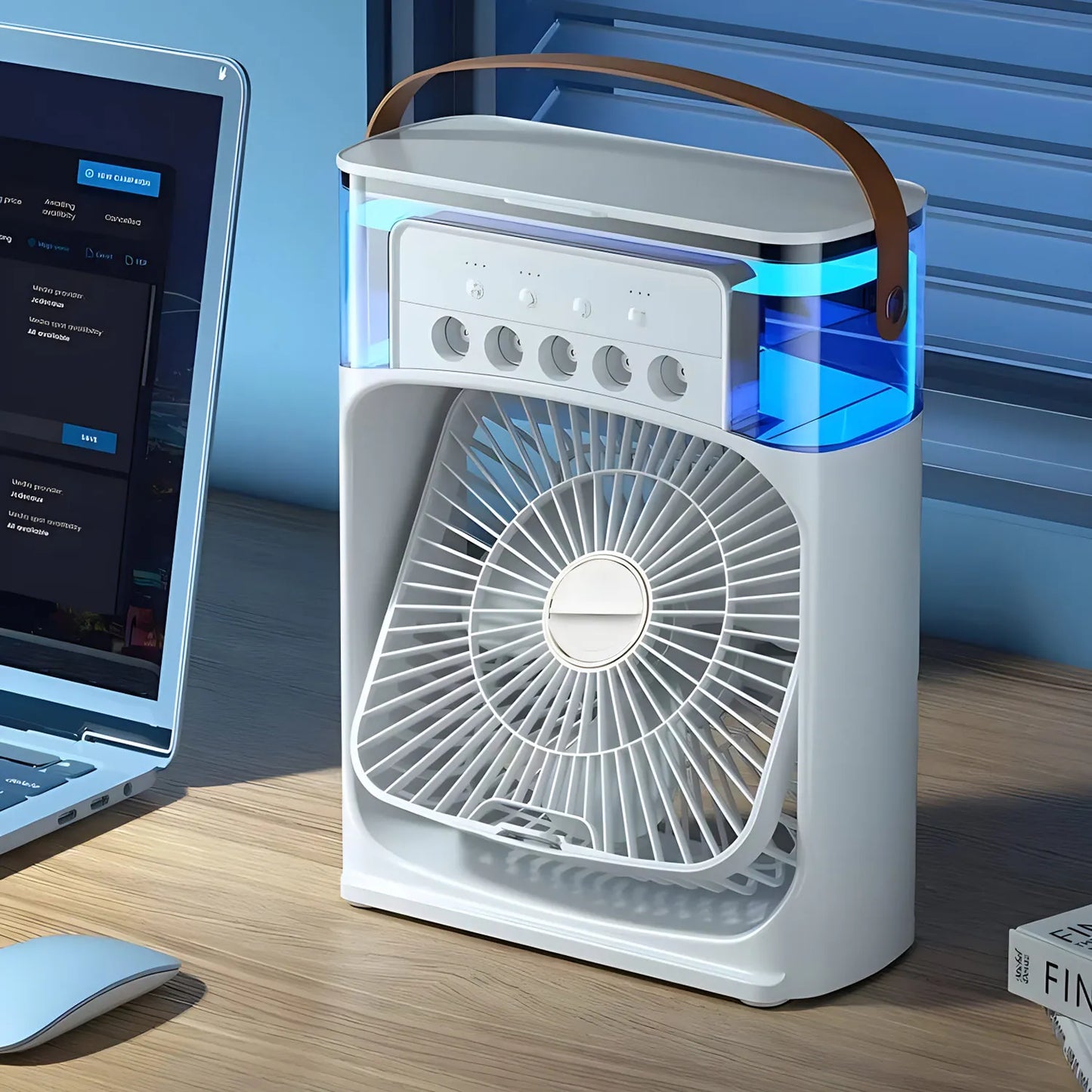 Ventilateur de Bureau Élégant avec Éclairage LED et Manique - LuxeStyle