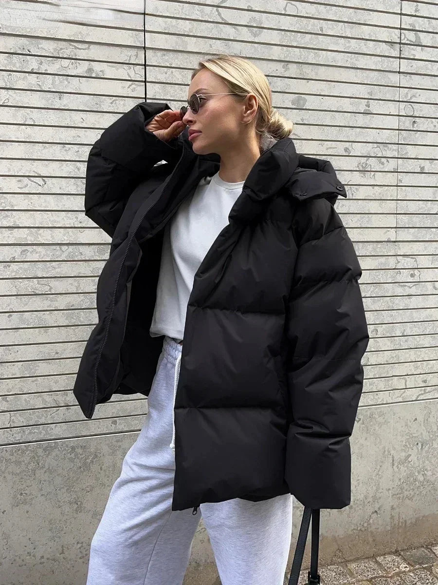Manteau Hiver Élégant avec Capuche et Poches pour Femme - LuxeStyle