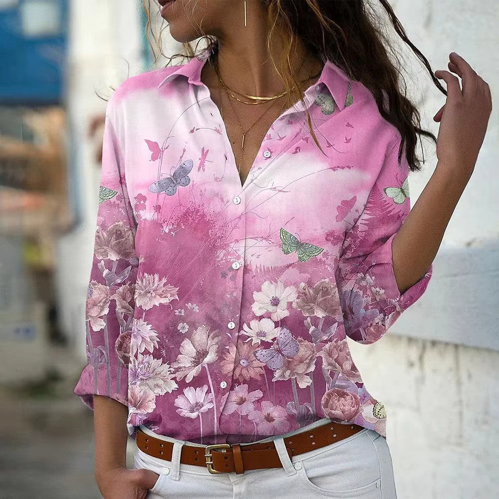 Blouse Été Fleuri Manches Longues pour Femme
