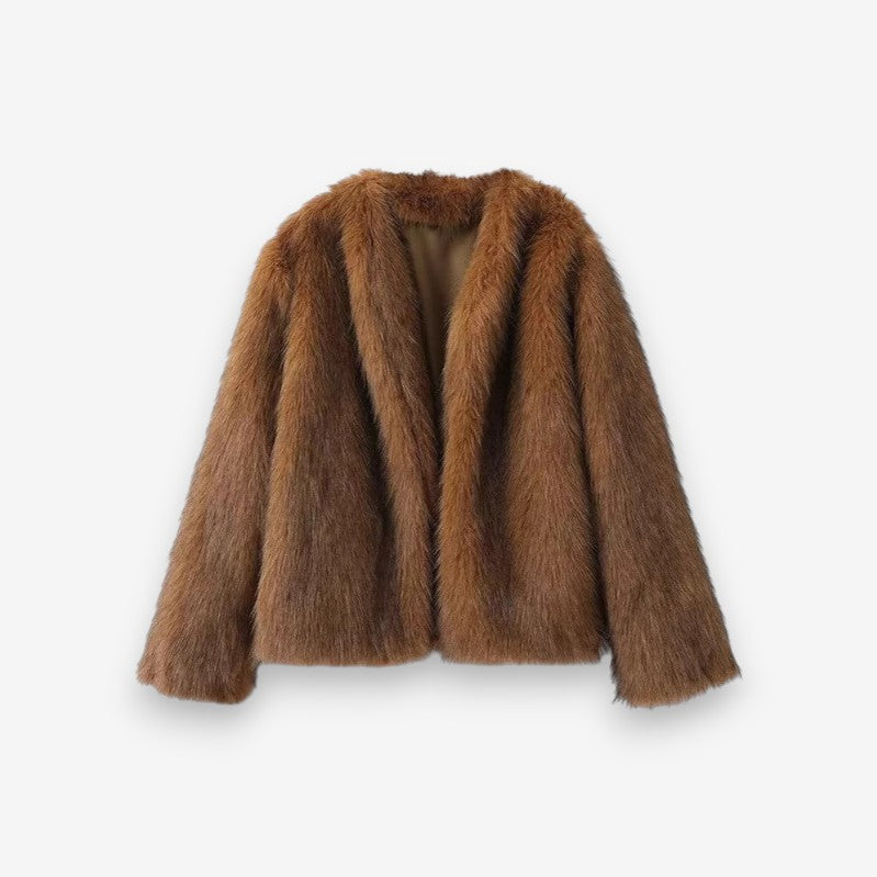 Veste Élégante à Manches Longues avec Col Fourrure - LuxeStyle