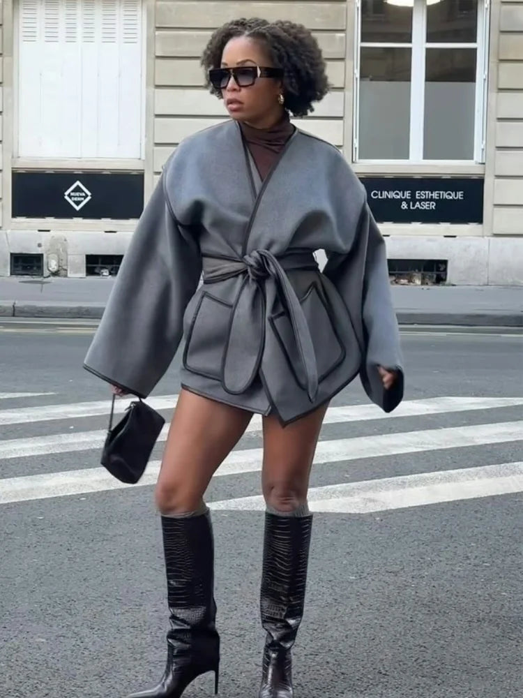Veste Féminine Col V Élégante pour Automne Hiver