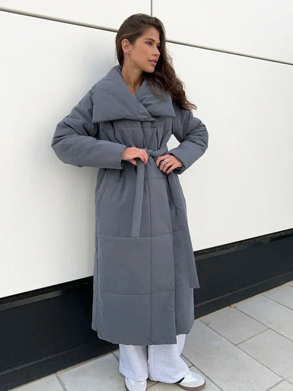 Manteau Hiver Élégant Doublé avec Ceinture pour Femme