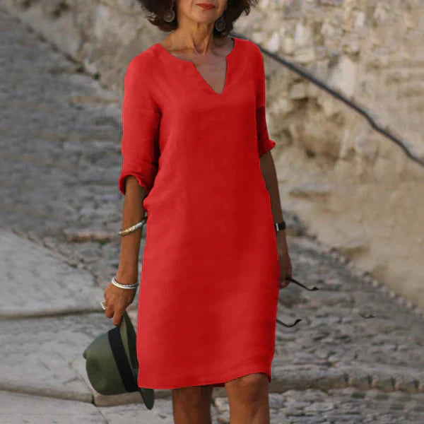 Robe Femme Col V Élégante Mi-Longue