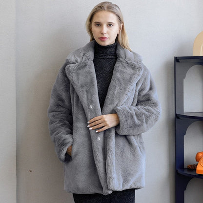 Manteau Mi-Long Femme au Style Hivernal avec Col en Fourrure Synthétique
