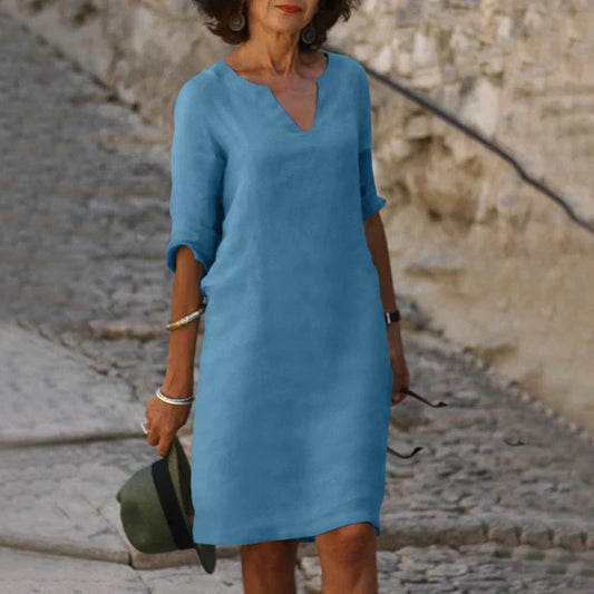 Robe Femme Col V Élégante Mi-Longue - LuxeStyle