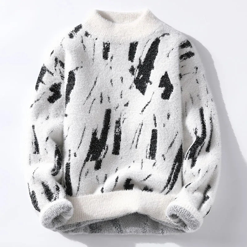 Pull Homme Hiver Motif Géométrique Col En V
