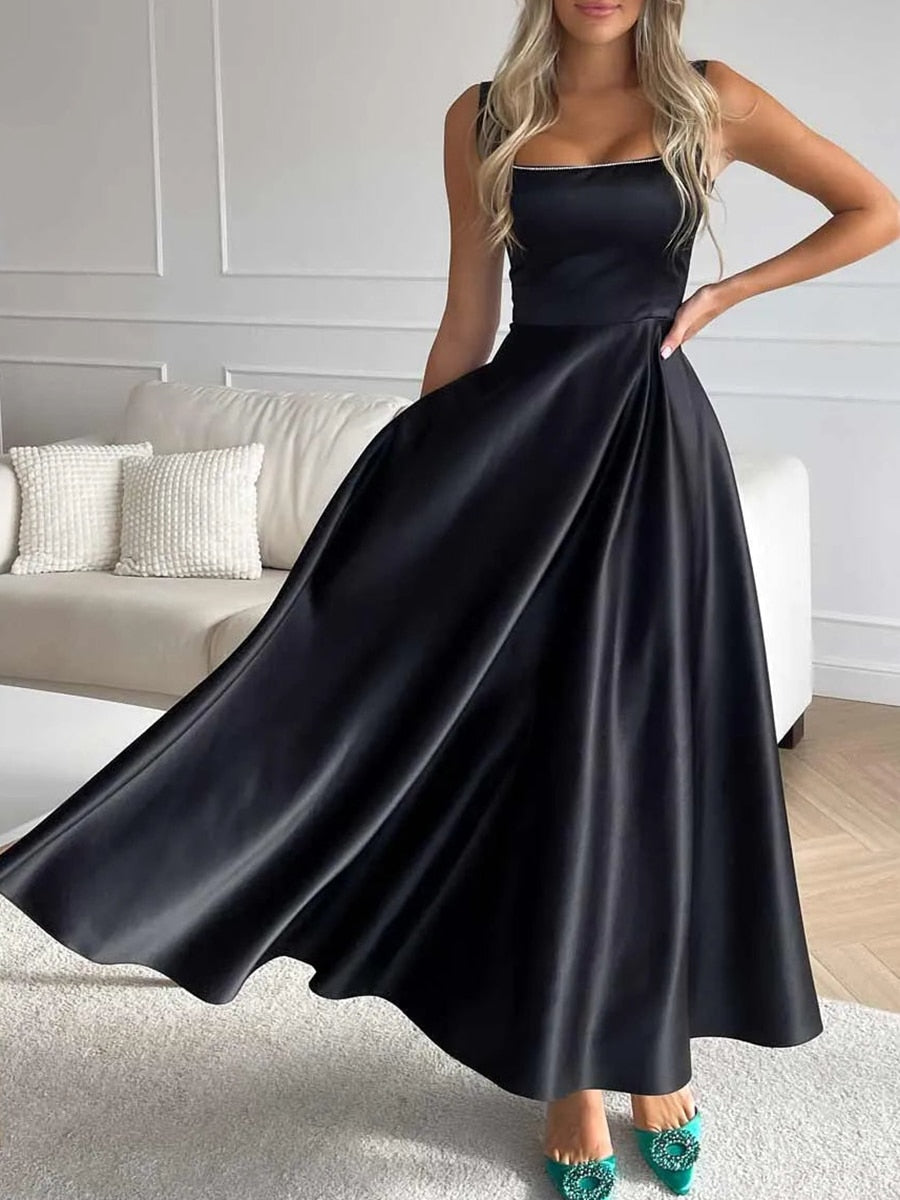 Robe de soirée élégante noire décolletée pour femme - LuxeStyle