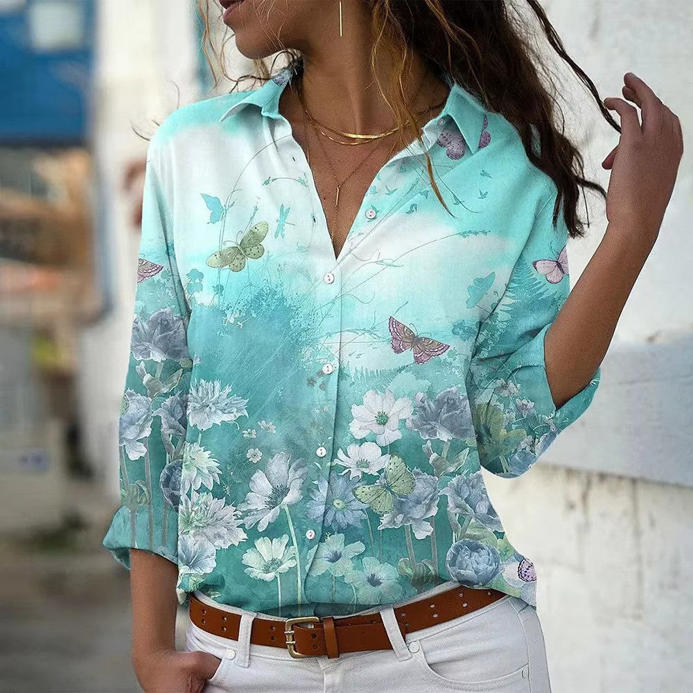 Blouse Été Fleuri Manches Longues pour Femme