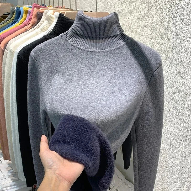 Pull Femme Laine Miel à Col Roulé Doux