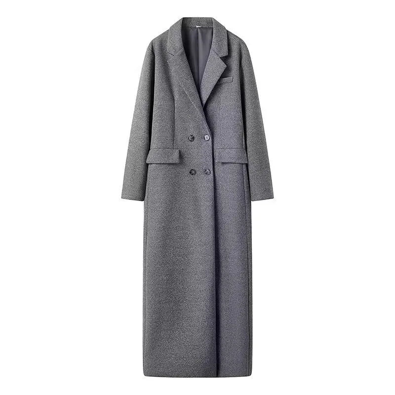 Manteau Femme Élégant à Col Montant et Fermeture Double pour Automne et Hiver