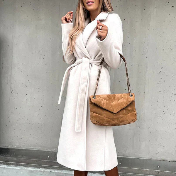 Manteau Femme Hiver Élégant à Ceinture avec Col Dégagé