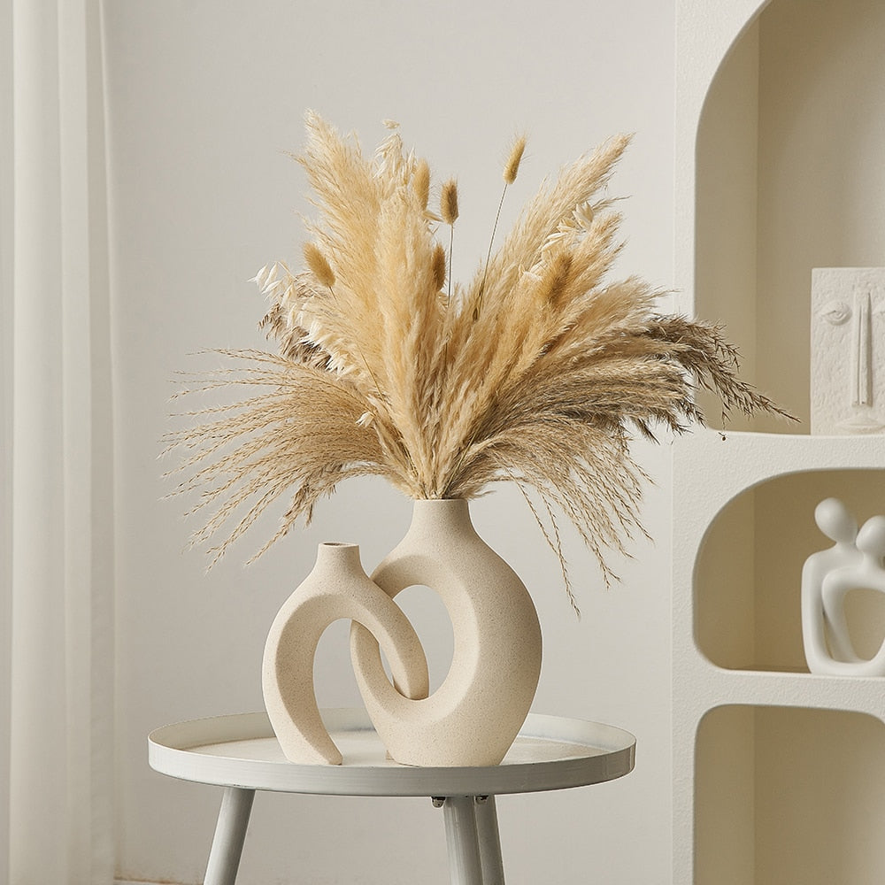 Vase Céramique Chic avec Fleurs Séchées - LuxeStyle