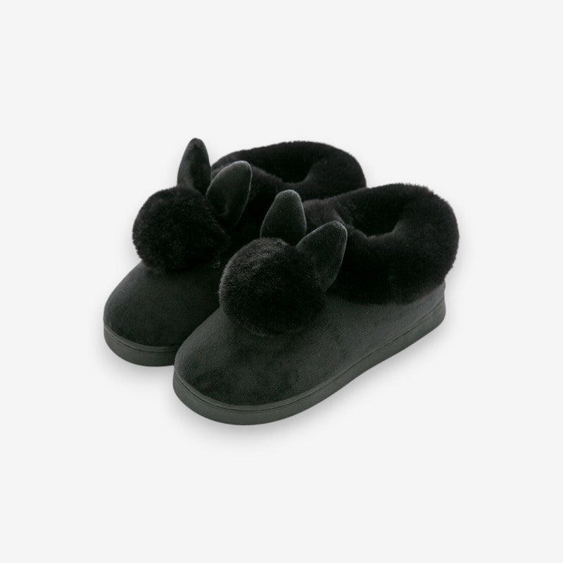 Bottes Fourrées Douces à Talon Plat Motif Lièvre