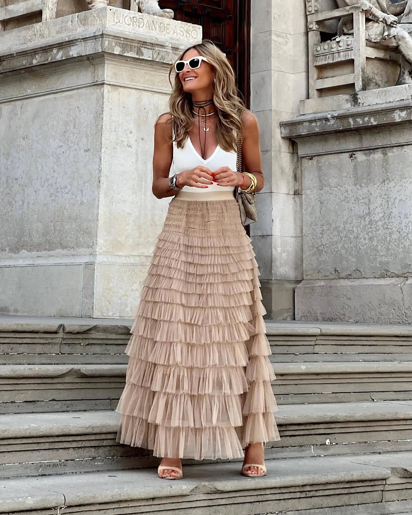 Jupe maxi plissée naturelle femme - LuxeStyle