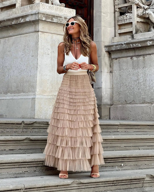Jupe maxi plissée naturelle femme - LuxeStyle
