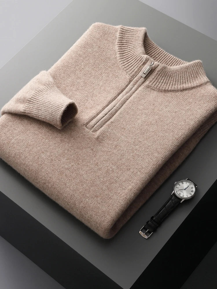 Pull Homme Laine Gris Zippé Hiver