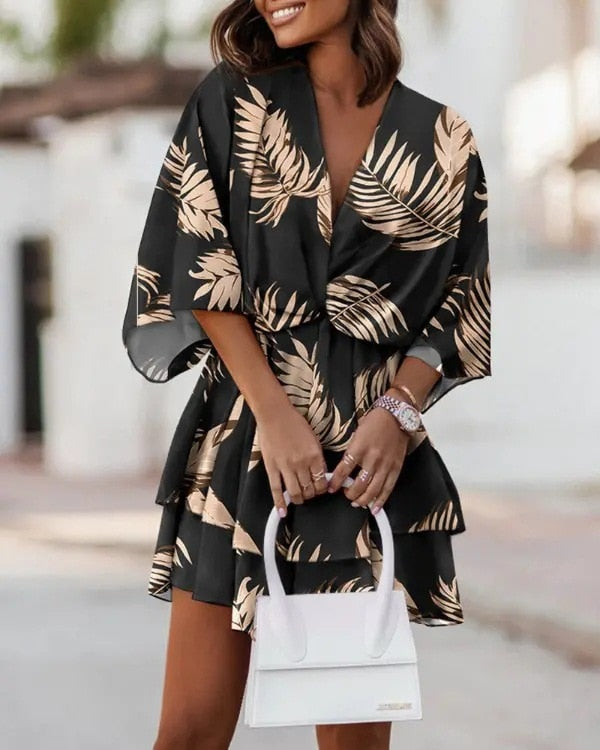 Robe Été Florale Courte Manche pour Femme