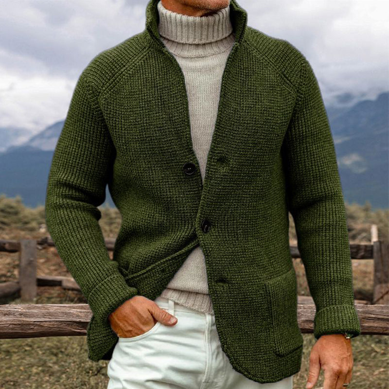 Gilet maille brun homme col relevé