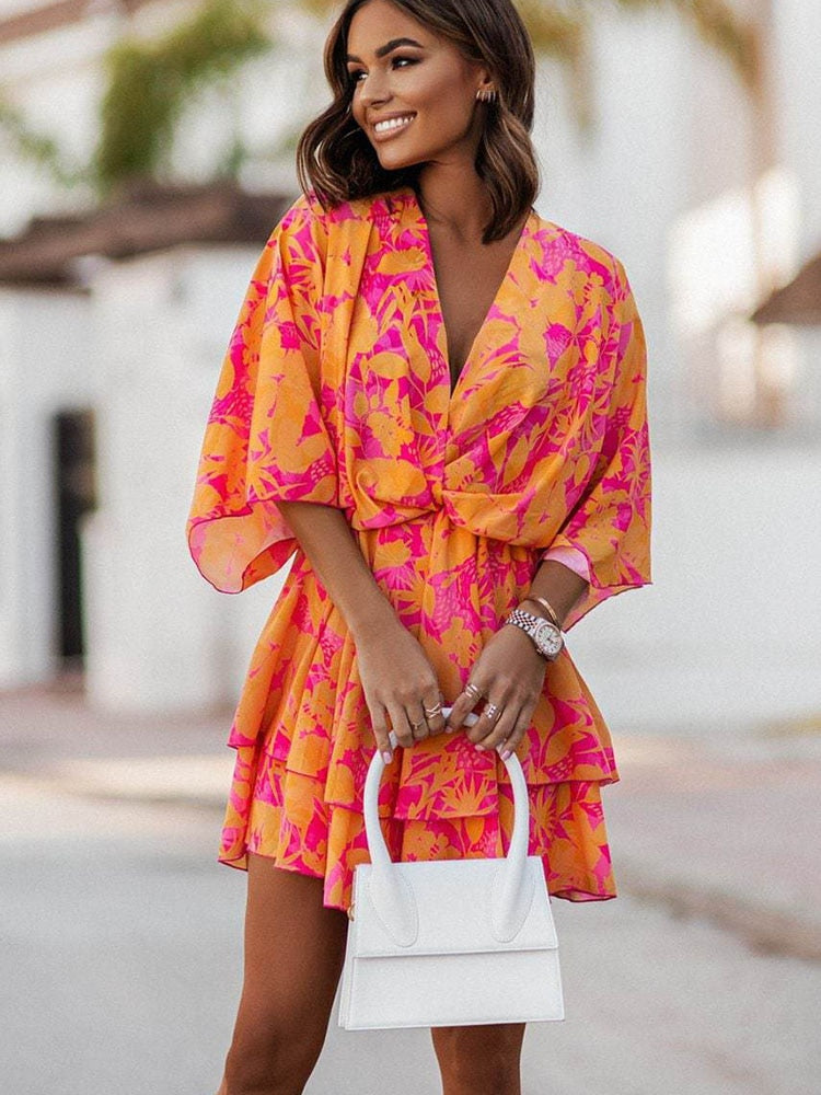 Robe Été Florale Courte Manche pour Femme - LuxeStyle