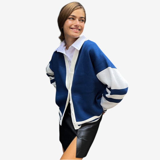 Cardigan rayé femme à manches longues en maille - LuxeStyle