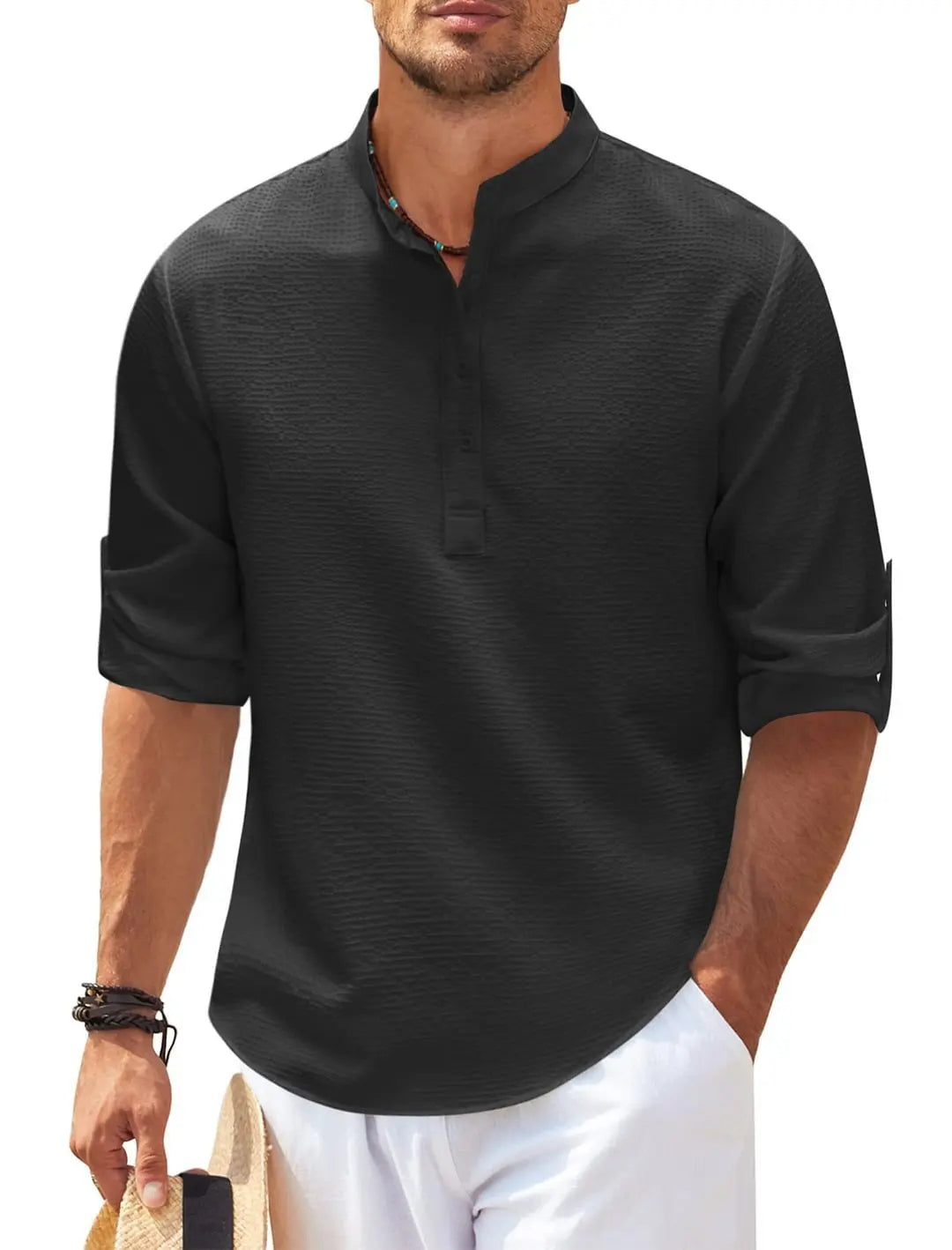 Chemise Homme Relaxe à Manches Longues avec Col Traditionnel