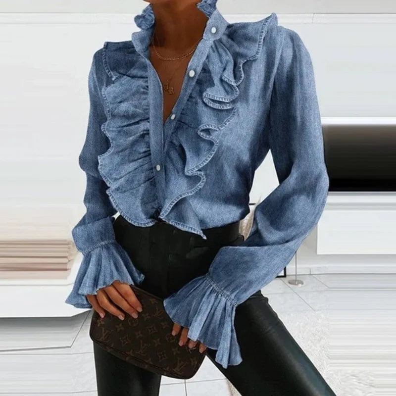 Chemisier Femme Chic à Manches Longues avec Décolleté Profond - LuxeStyle