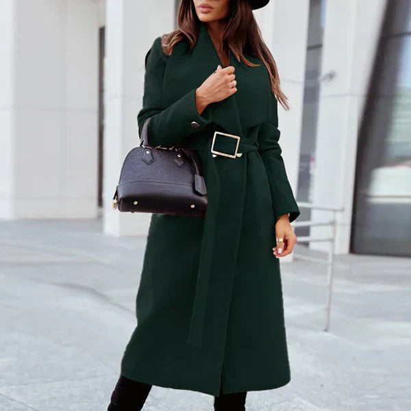Manteau Femme Hiver Élégant à Ceinture avec Col Dégagé