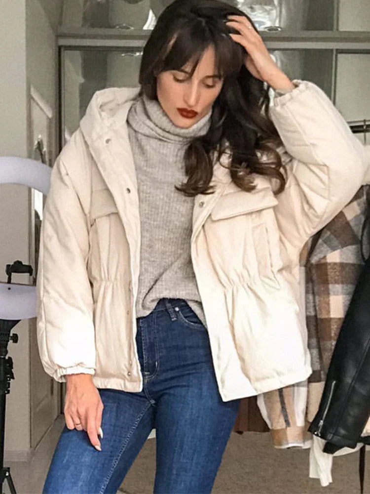 Manteau Femme Élégant à Col Arrondi pour Hiver