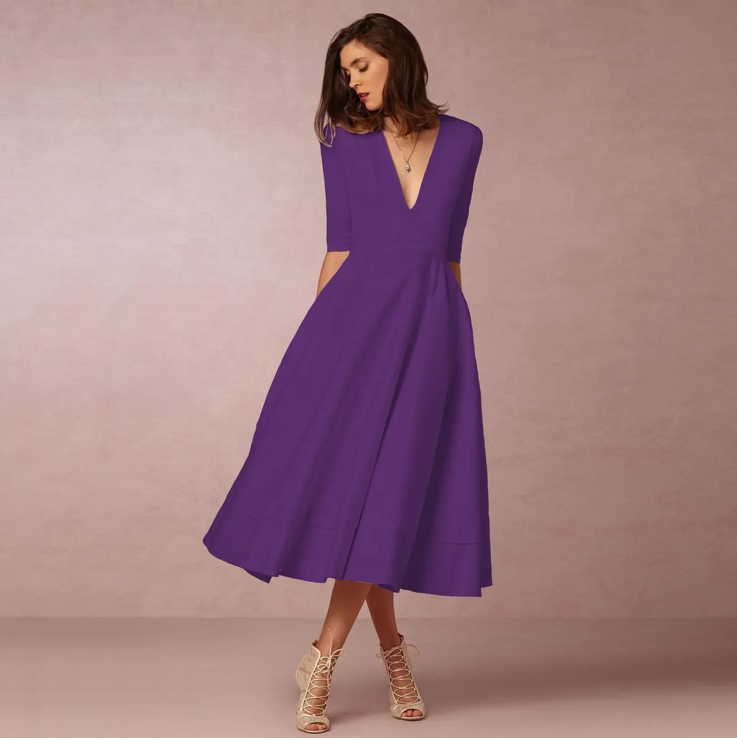 Robe Femme Élégante en Coton - Robe Midi Cintrée Chic