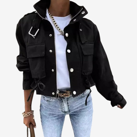 Blouson Féminin à Manches Longues Zippé avec Poches - LuxeStyle