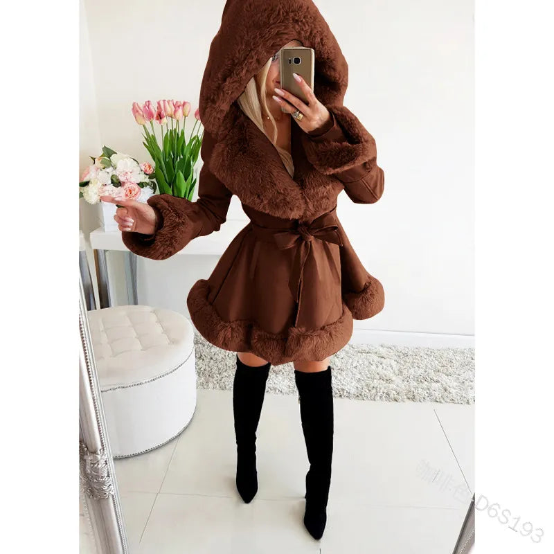 Manteau Femmes Hiver Long avec Capuche et Col Doublé