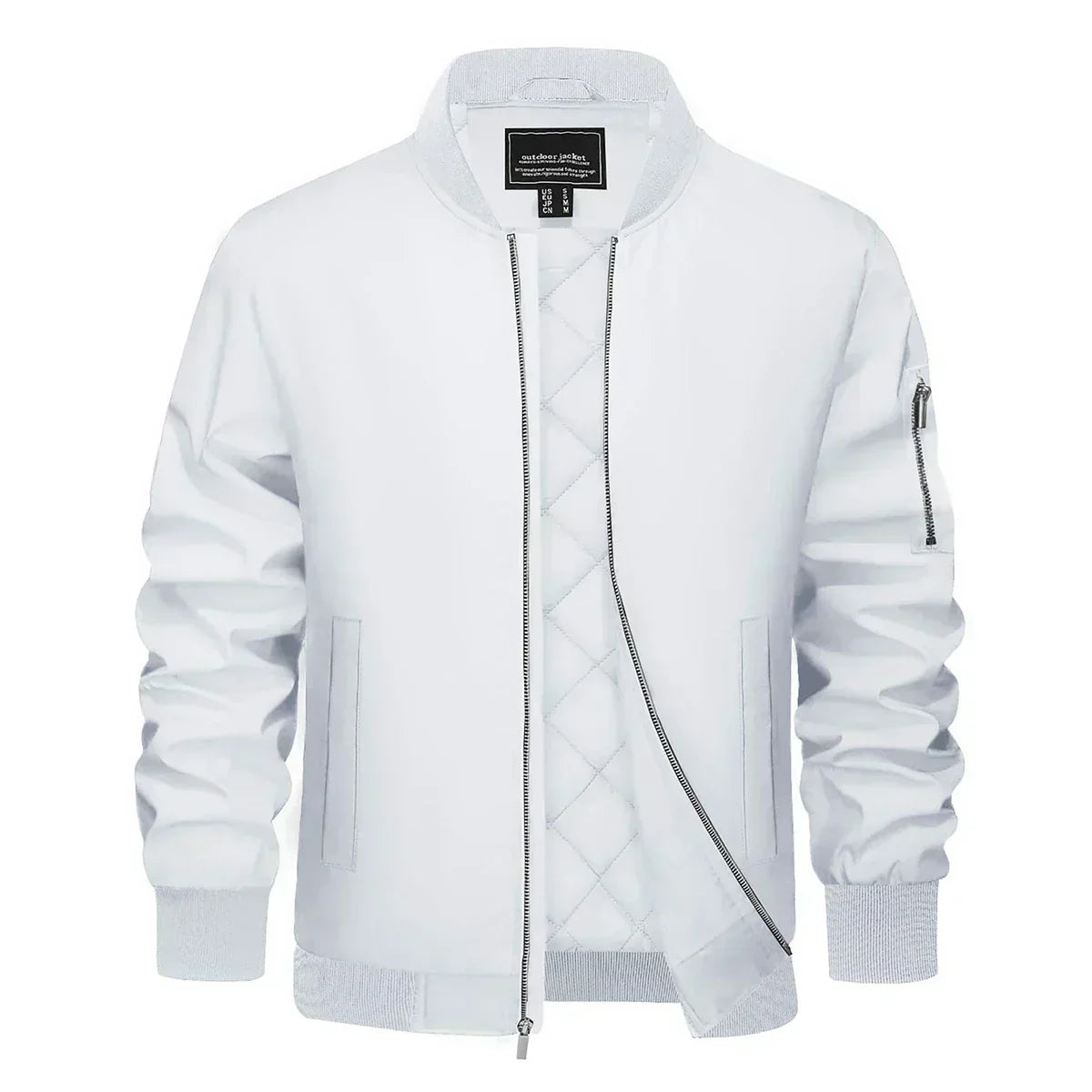Blouson cuir brun avec fermeture éclair et poches latérales