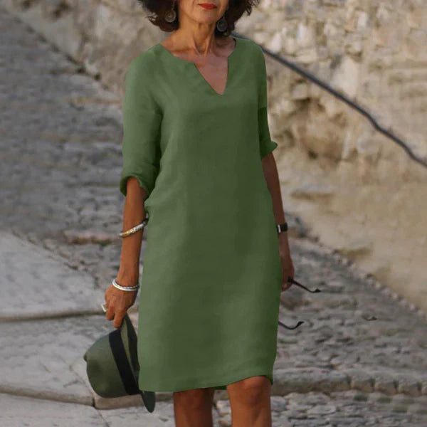 Robe Femme Col V Élégante Mi-Longue