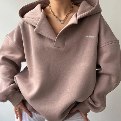Sweat À Capuche Décontracté À Col En V Et Épaules Tombantes Pour Femme | Hiver