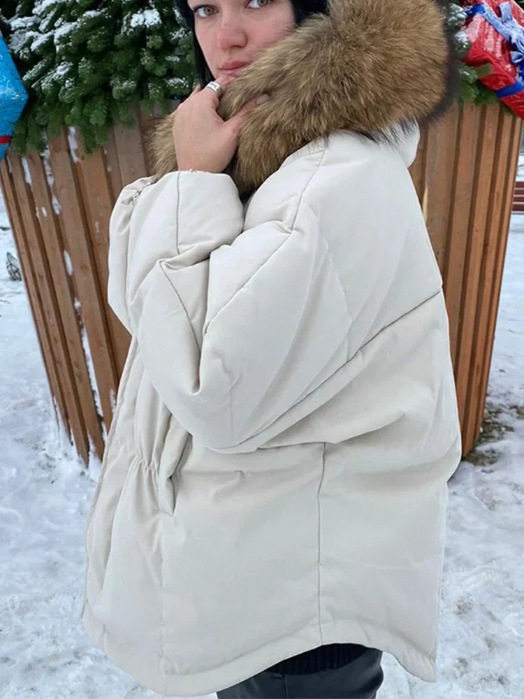 Manteau Femme Élégant à Col Arrondi pour Hiver - LuxeStyle